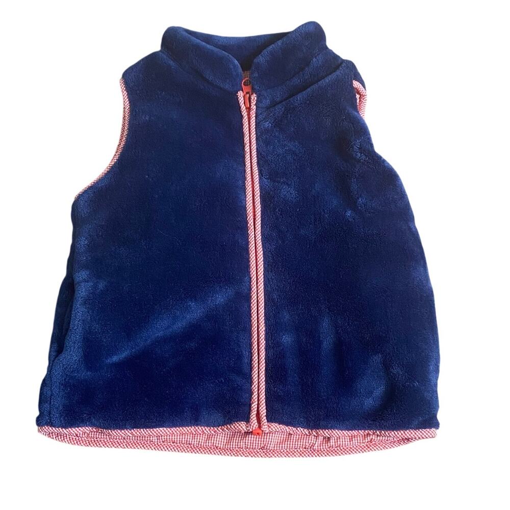 Eyelet‎ & Ivy dark blue fleece fuzzy red check lined full zip vest SIZE 3
